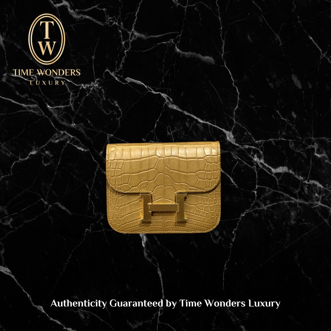 New 2022 Hermes Constance Wallet Kraft Matt Alligator GHW