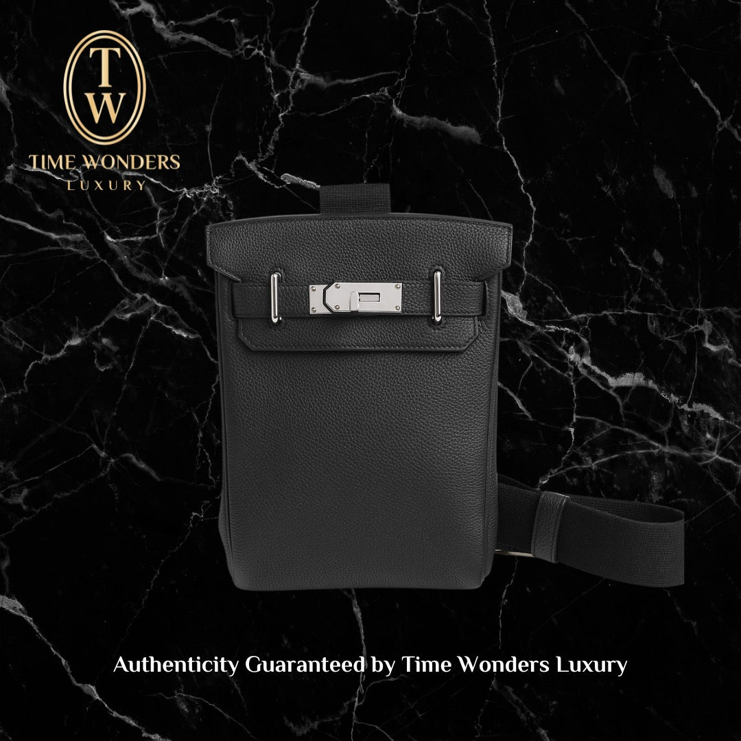 Like New 2024 Hermes Kelly Hac A Dos Backpack Noir Togo Leather PHW B Stamped Taurillon Clemence