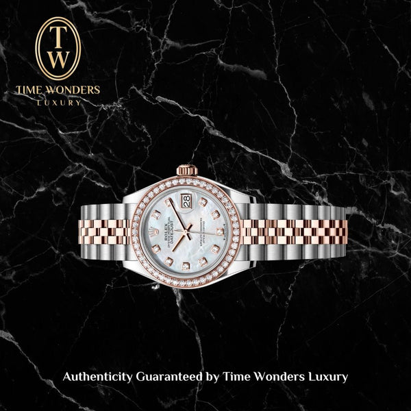 Lightly Used September 2021 Rolex Datejust 28mm Two-tone Rose Gold MOP Dial Diamond Bezel 279381RBR 279381