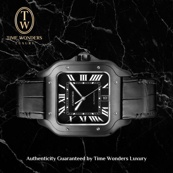 Like New August 2024 Cartier Santos de Cartier Large Black WSSA0039