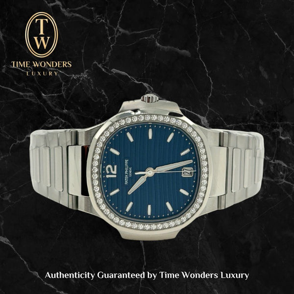 Like New March 2024 Patek Philippe Nautilus Blue w Diamond Bezel 7118/1200A 7118 35.6mm