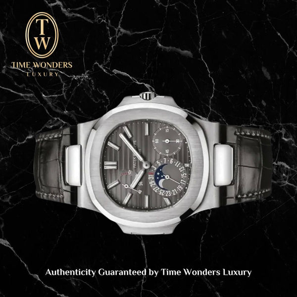Like New October 2021 Patek Philippe Nautilus Moonphase White Gold 5712G 5712 Leather