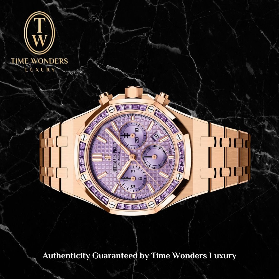 Like New October 2023 Audemars Piguet Royal Oak Chronograph 38mm Rose Gold Purple 26319OR 26319