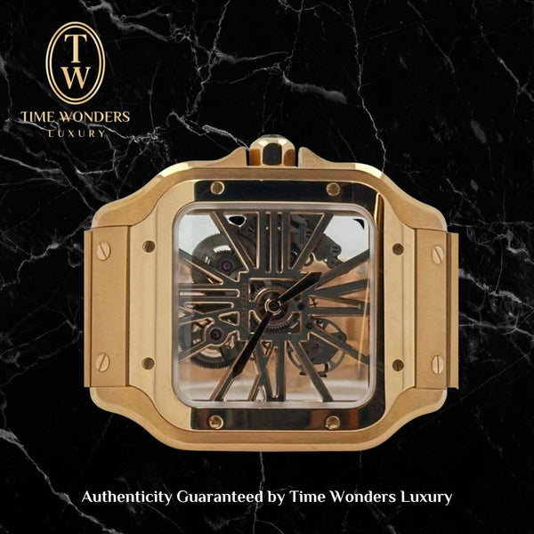 LNIB 2019 Santos De Cartier WHSA0008 Skeleton Pink Gold 39.8MM