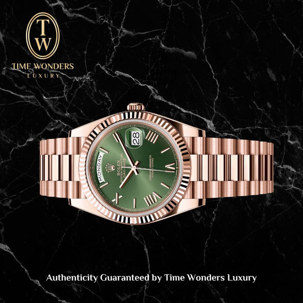 LNIB March 2024 Rolex Day-Date 40mm Olive 228235 Rose Gold