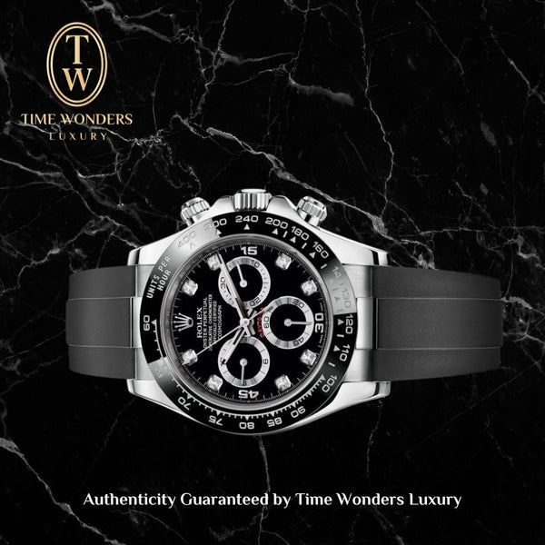 LNIB May 2022 Rolex Daytona White Gold Black Dial w Diamonds 116519LN 116519 Oysterflex