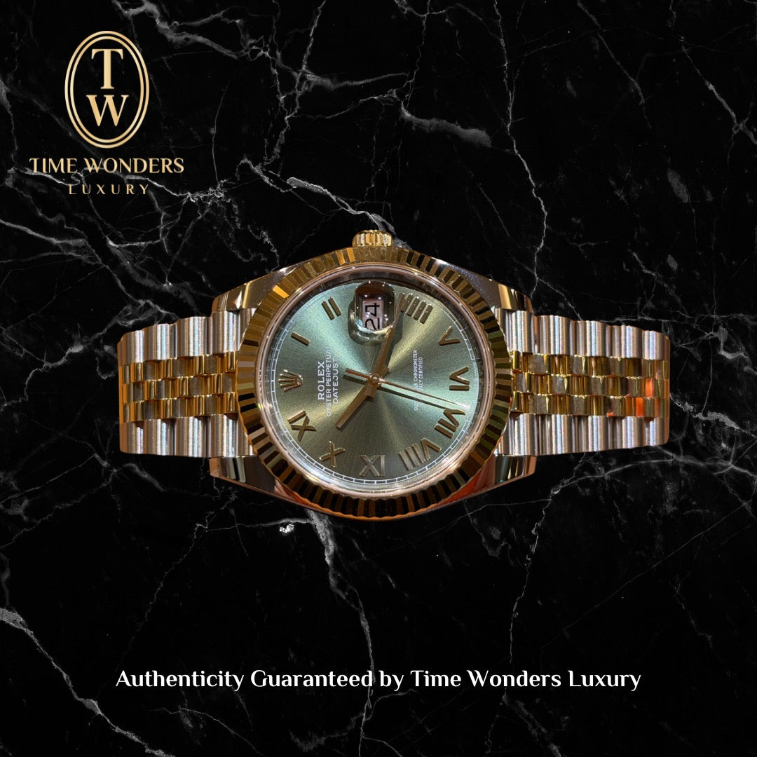 New August 2026 Rolex Datejust 41mm Two-tone Yellow Gold 126333-0024 Green Dial Jubilee Roman Indexes 126333