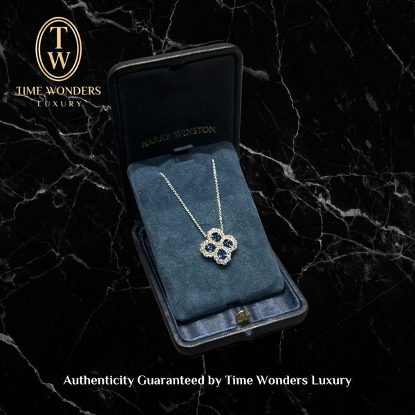 New Harry Winston Diamond Loop Full Motif Blue Sapphire Pendant