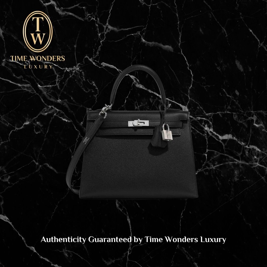 New Hermes Kelly 25 Black Epsom Leather Silver Hardware