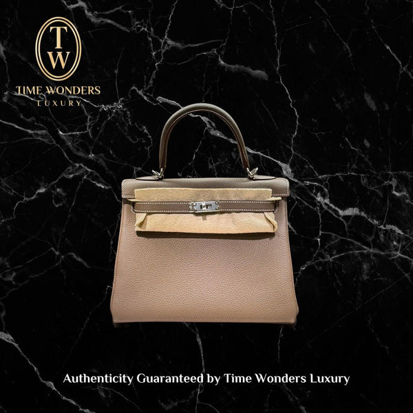 New Hermes Kelly 25 Retourne Etoupe Togo Palladium Hardware