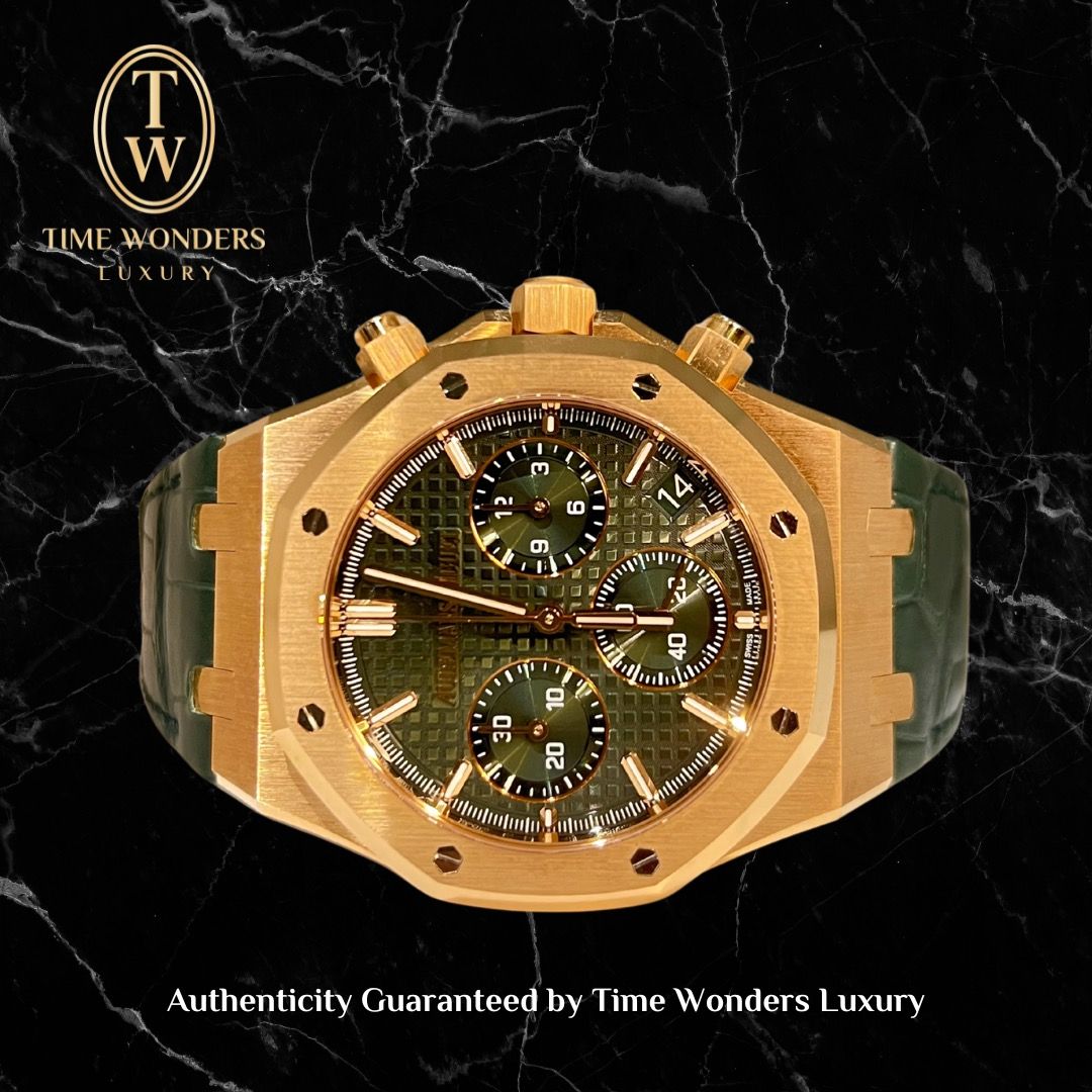 New January 2024 Audemars Piguet Royal Oak Chronograph Green Rose Gold 26240OR 26240