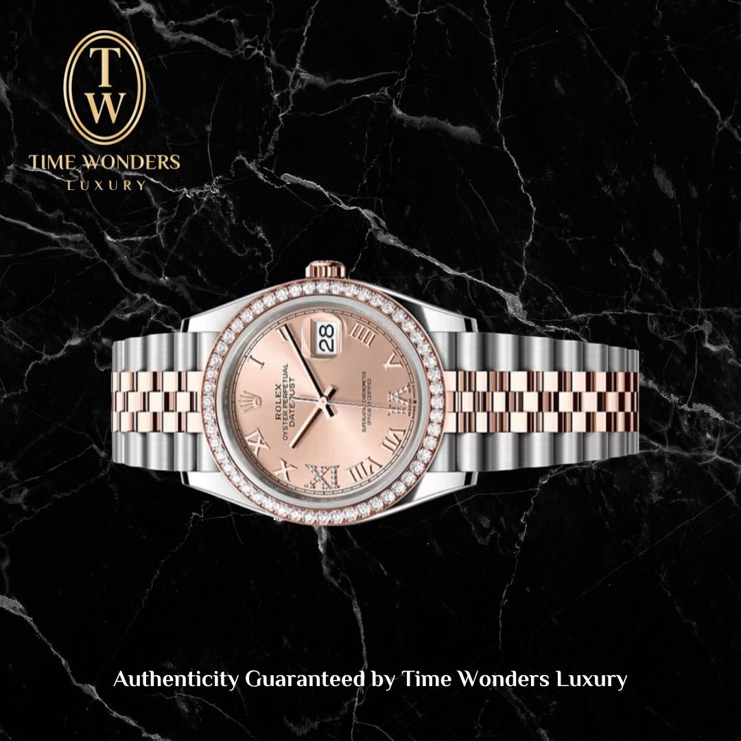 New July 2025 Rolex Datejust 36mm Two-tone Rose Gold Rose Dial w/ Diamond Bezel VI IX Diamonds 126281RBR 126281