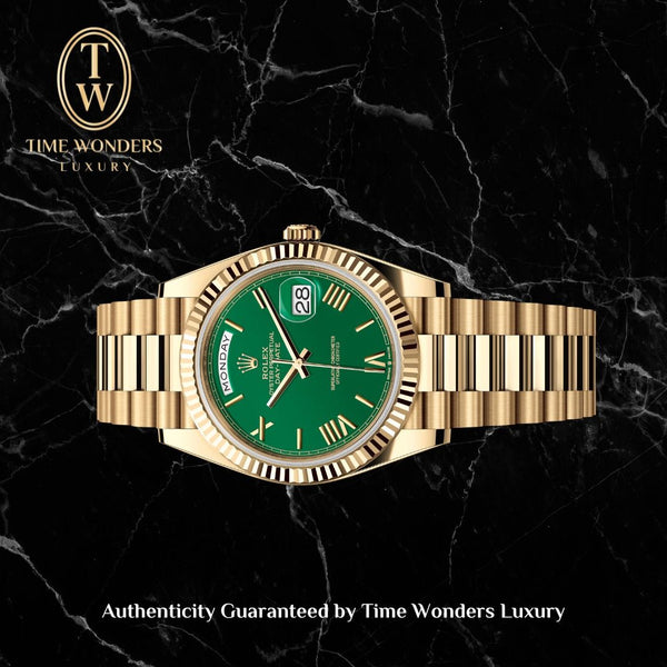 New June 2025 Rolex Day-Date Yellow Gold Green Dial 228238 40mm