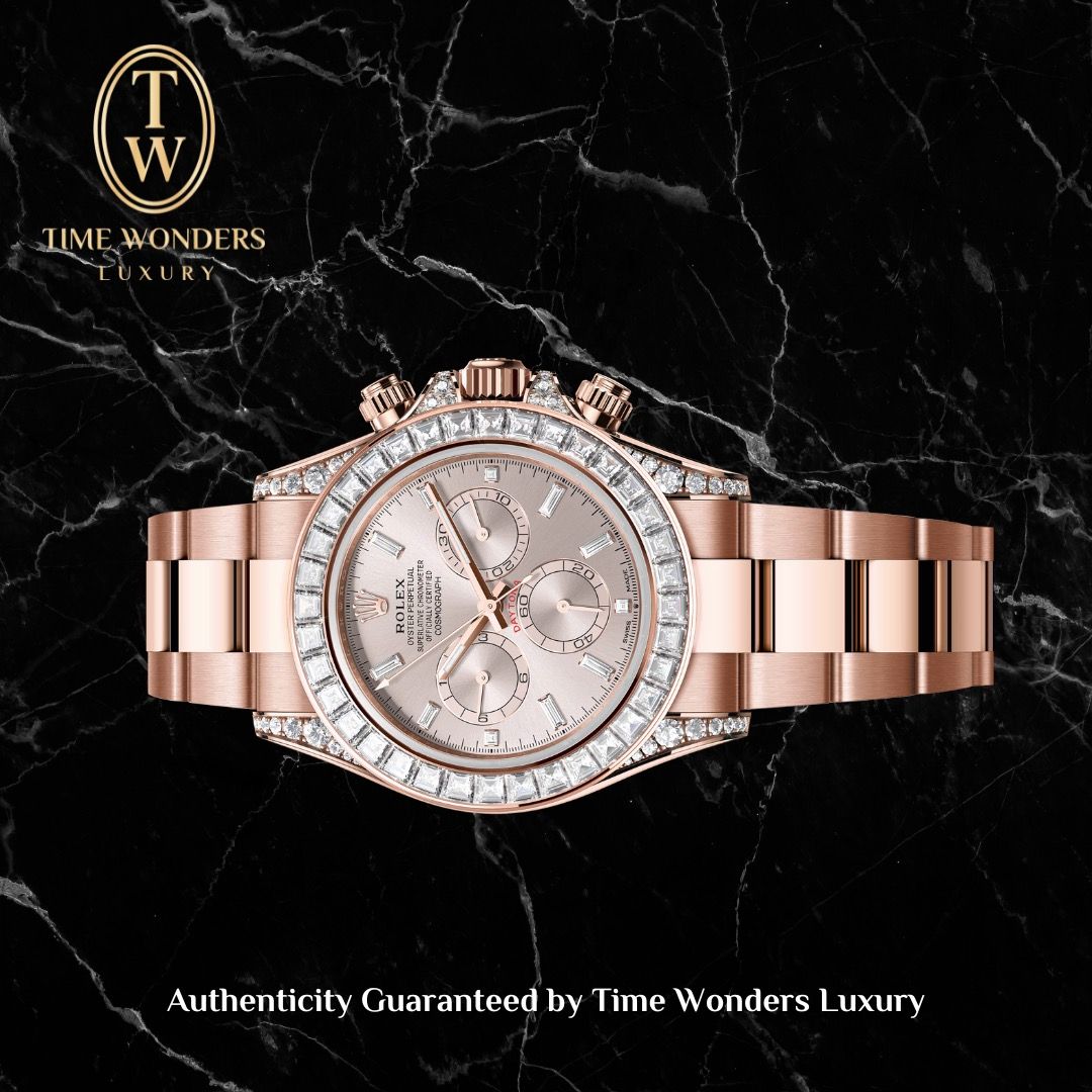 New June 2025 Rolex Daytona Rose Gold Sundust Pink w Baguette Diamonds 126595TBR 126595