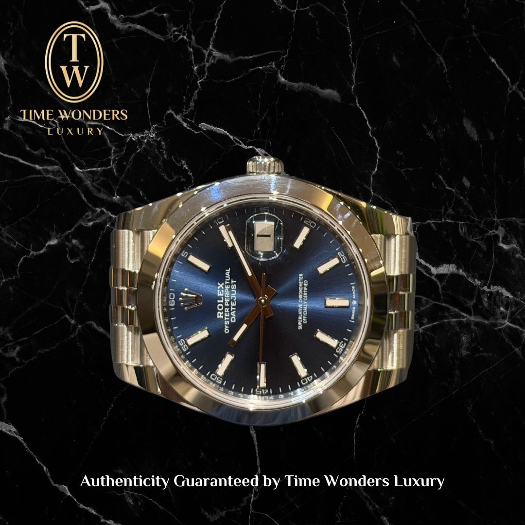 New May 2026 Rolex Datejust 41mm Bright Blue 126300 Smooth Bezel Jubilee Bracelet