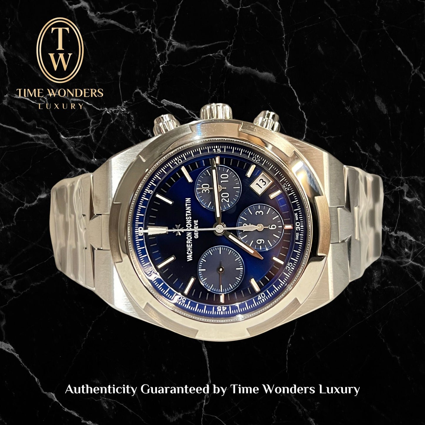 New Old Stock October 2021 Vacheron Constantin 5500V/110A-B148 Overseas Chronograph Blue Dial 42.5MM Stainless Steel