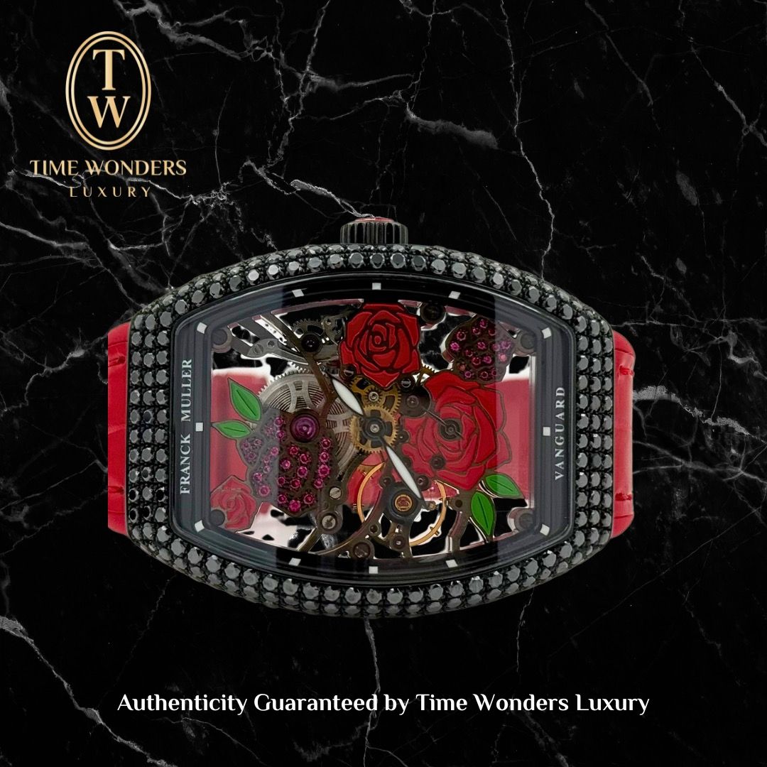 New Oct 2022 Franck Muller Vanguard Rubber V35 S6 SQT ROSE D CD 2RO NR OG Rose Skeleton Dial