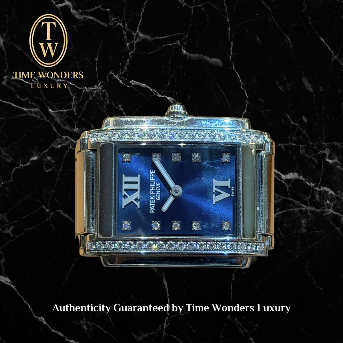 Mint July 2019 Patek Philippe Twenty-4 4910/10A-012 Blue Dial Roman Indexes Diamonds 4910/10A 4910
