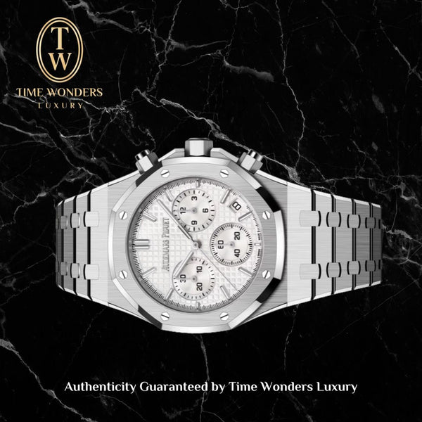 Used March 2022 Audemars Piguet Royal Oak Chronograph 41mm White 50th Anniversary 26240ST 26240