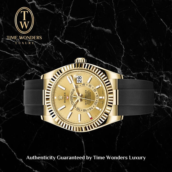 Used Watch Only Rolex Sky-Dweller Yellow Gold Champagne Gold Oysterflex 326238