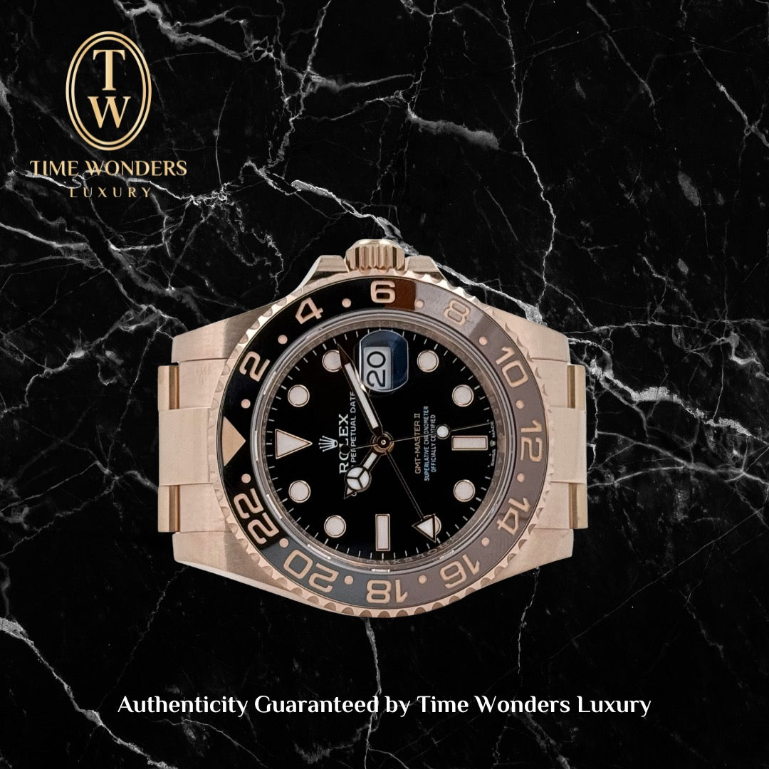 Mint December 2020 Rolex GMT-Master II Rose Gold 126715 Rootbeer Black Dial