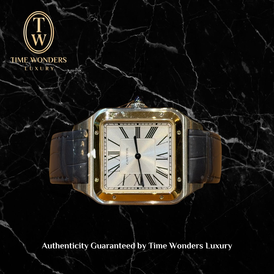 Mint October 2025 Cartier Santos Dumont W2SA0034 Yellow Gold & Stainless Steel Extra Large Leather Strap