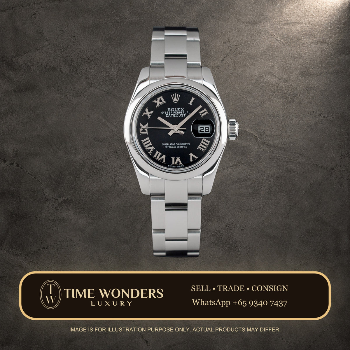 Mint January 2015 Rolex Datejust 31mm 178240-0034 Black Roman Stainless Steel Smooth Bezel Oyster Bracelet 178240