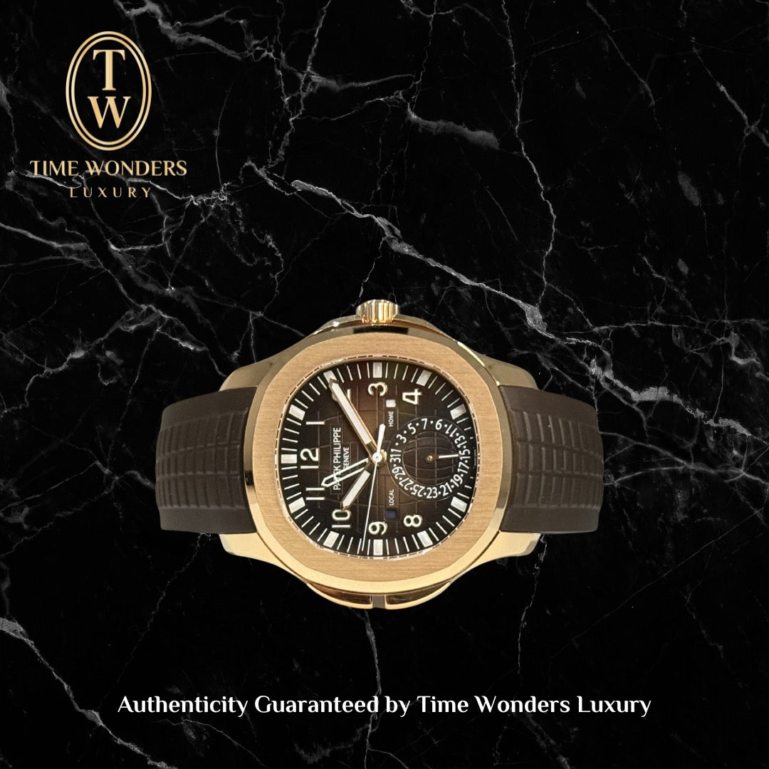 Mint Q4 2023 Patek Philippe Aquanaut Rose Gold Travel Time 5164R Brown Dial 5164 40.8mm