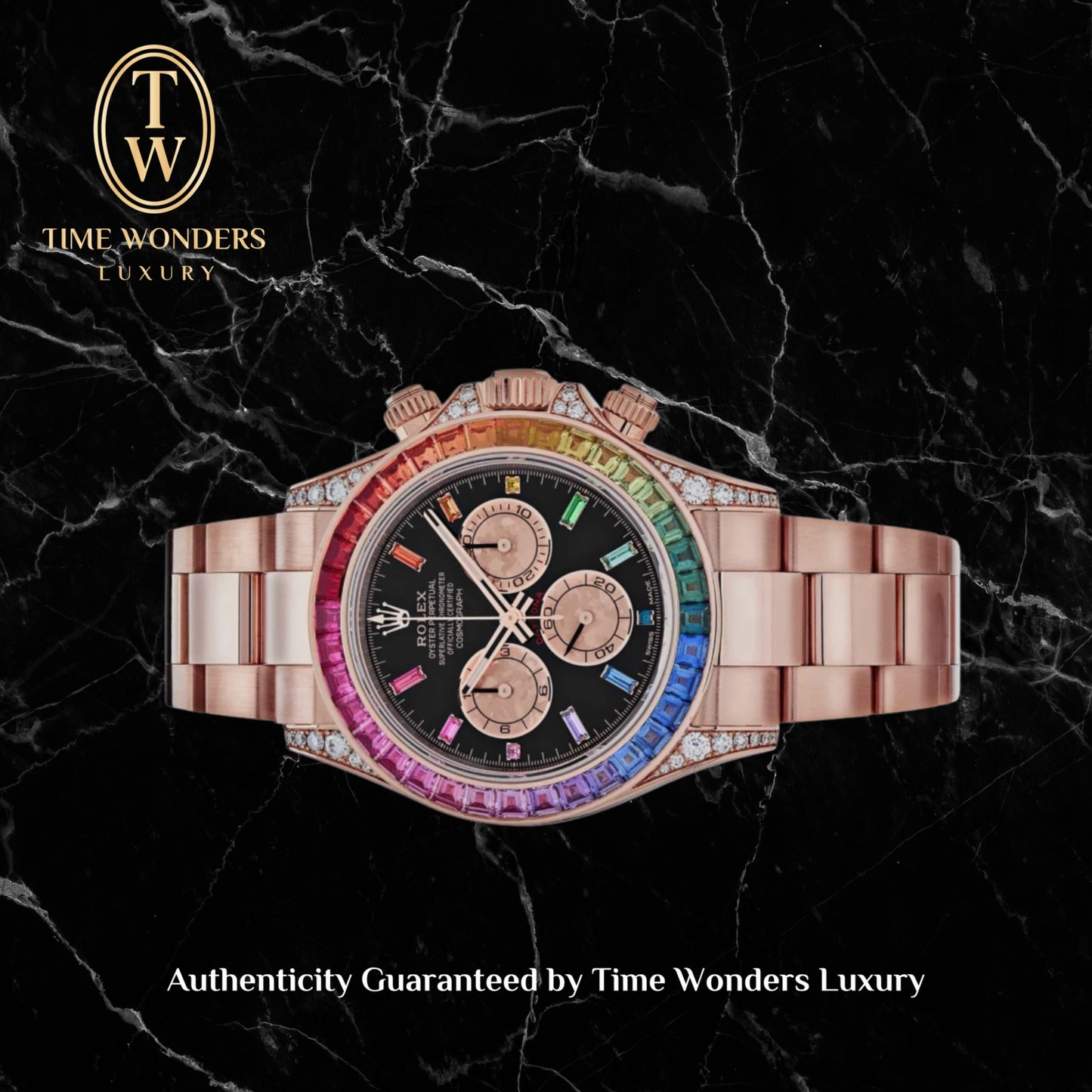 Mint December 2021 Rolex Daytona Rainbow 116595RBOW Rose Gold 116595