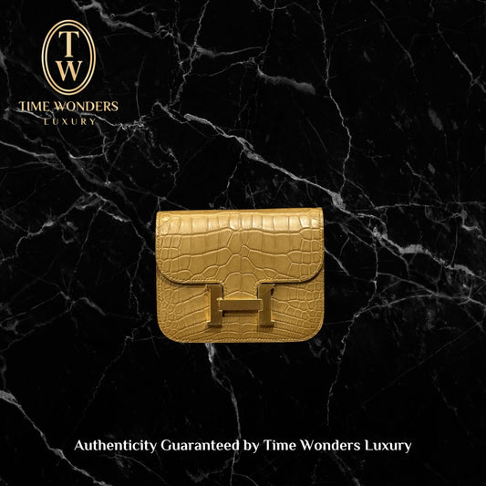 New 2022 Hermes Constance Wallet Kraft Matt Alligator GHW
