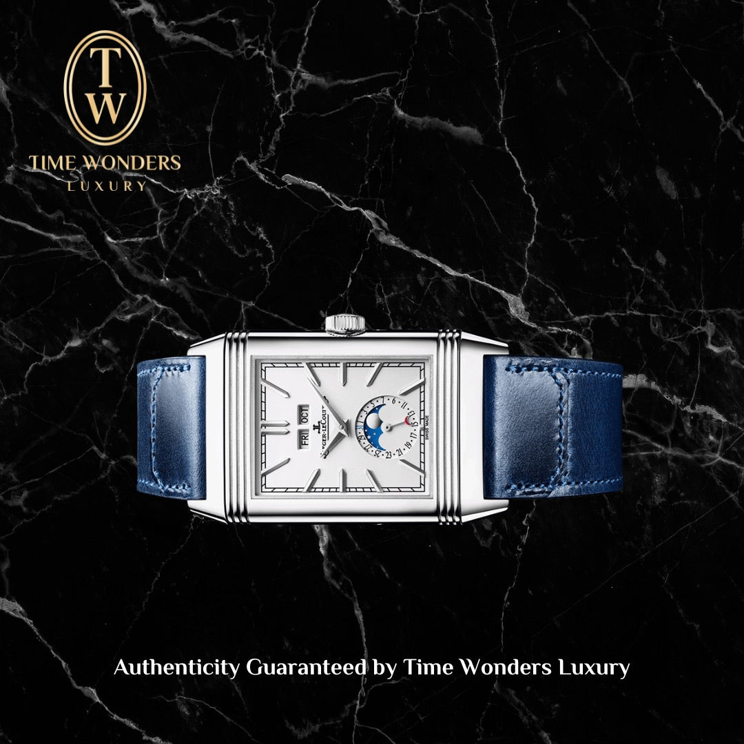 Mint November 2022 Jaeger LeCoultre Reverso Tribute Duoface Calendar Q3918420 White Blue Dial Stainless Steel