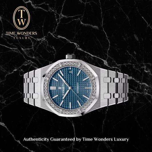 Lightly Used November 2021 Audemars Piguet Royal Oak 15451ST 37mm Blue Diamond Bezel 15451