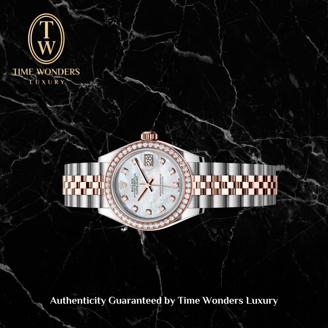 Lightly Used September 2021 Rolex Datejust 28mm Two-tone Rose Gold MOP Dial Diamond Bezel 279381RBR 279381