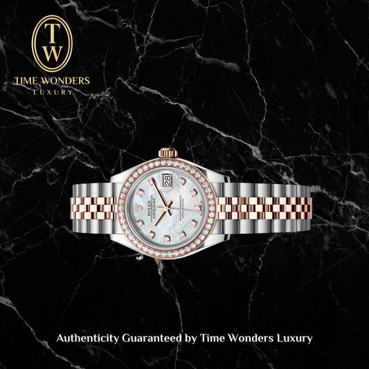 Lightly Used September 2021 Rolex Datejust 28mm Two-tone Rose Gold MOP Dial Diamond Bezel 279381RBR 279381