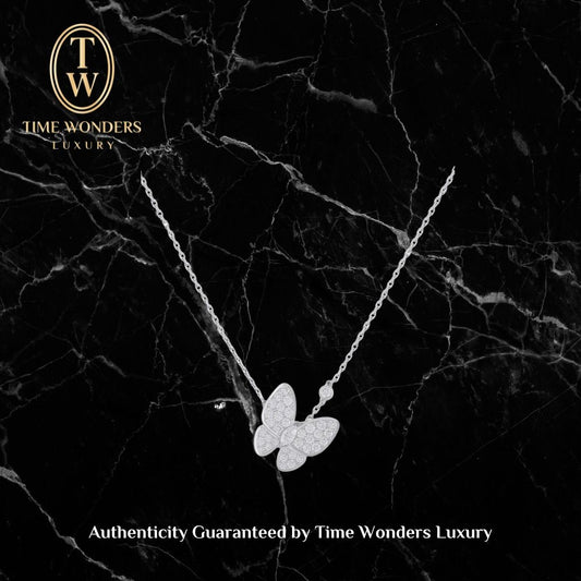 Like New 2018 Van Cleef & Arpels Two Butterfly Pendant White Gold Diamonds VCARO3M400 VCA