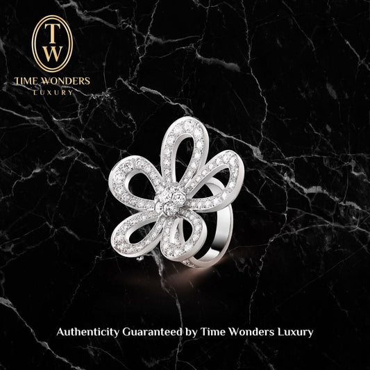 Like New 2022 Van Cleef & Arpels Flowerlace Ring White Gold Diamonds VCARP05300 Size 51