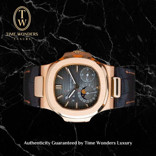 Like New April 2022 Patek Philippe Nautilus Rose Gold Leather 5712R-001 5712r 5712 Moonphase