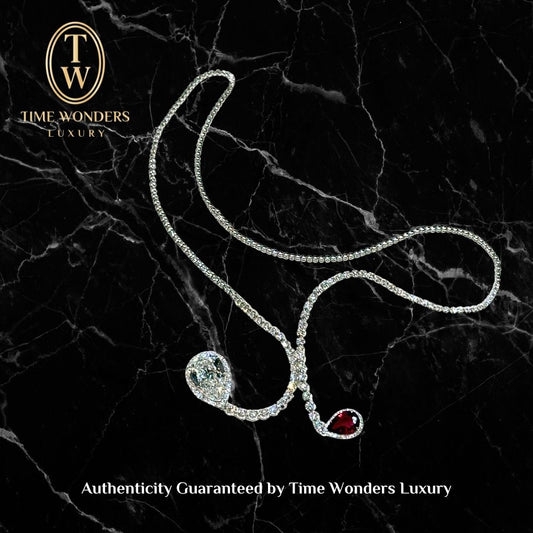 Like New Bespoke GIA Certified VS1 8.79 Carats Pear Shaped Diamond and Tourmaline Necklace