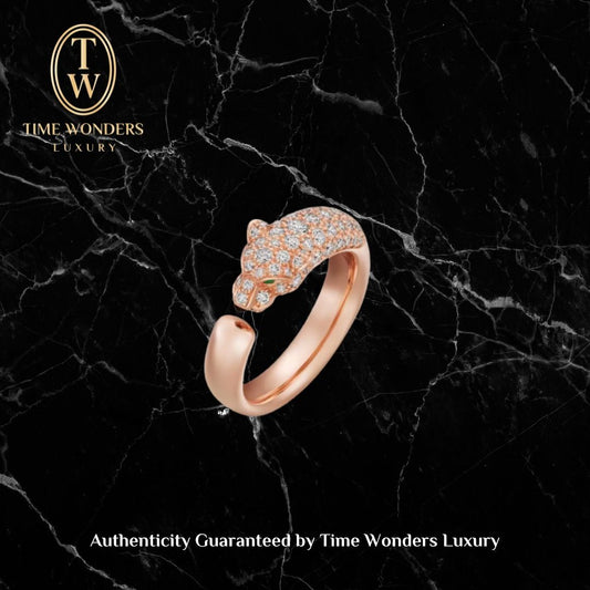 Like New Cartier Panthere Ring, Small Model, Half-paved. Size 53, Rose Gold