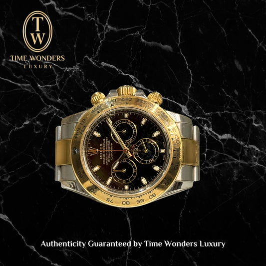 Lightly Used December 2016 Rolex Daytona Two-Tone 116503 Yellow Gold Black Dial
