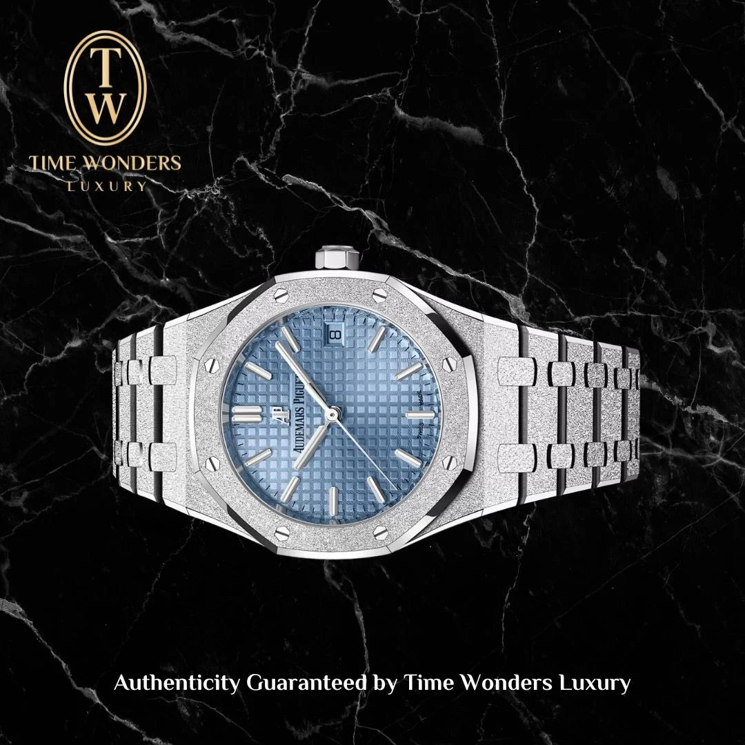 Like New December 2022 Audemars Piguet Royal Oak 37mm 77353BC Ice Blue Dial Frosted White Gold 77353