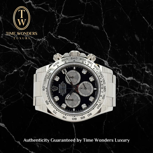 Like New December 2023 Rolex Daytona White Gold 126509 Black Dial Diamonds