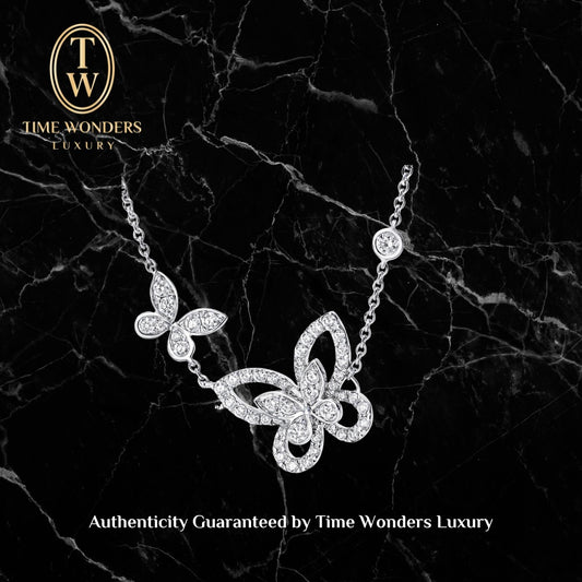 Like New Graff Double Butterfly Silhouette Diamond Pendant RGP745 White Gold 46cm