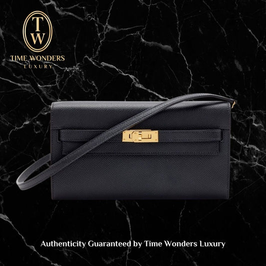 Like New Hermes To Go Wallet Black Gold Hardware