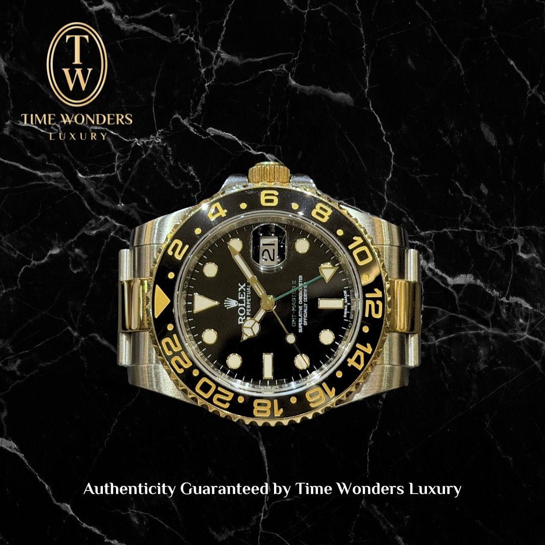 Like New June 2017 Rolex GMT-Master II Two-tone Yellow Gold 116713LN Black Dial 116713