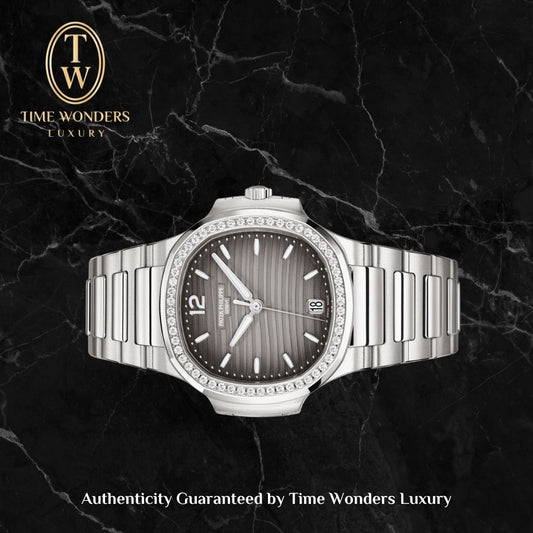 Like New June 2022 Patek Philippe Nautilus 35.2mm Grey Dial Diamonds Bezel 7118/1200A-011 7118/1200A 7118