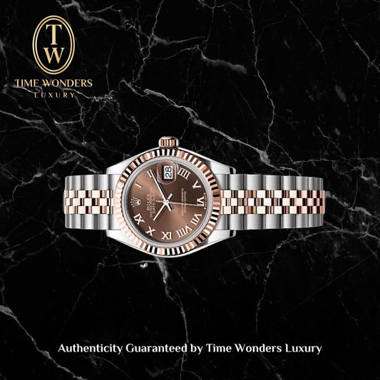 Like New June 2024 Rolex Datejust 28mm Two-tone Rose Gold Chocolate Dial 279171