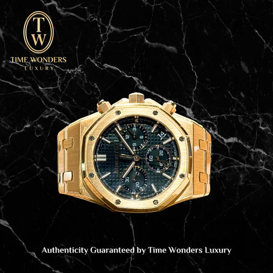 Like New March 2023 Audemars Piguet Royal Oak 26240OR Chronograph Rose Gold Green Dial 26240
