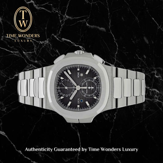 Like New May 2015 Patek Philippe Nautilus Flyback Chronograph Travel Time 5990/1A 5990 Grey