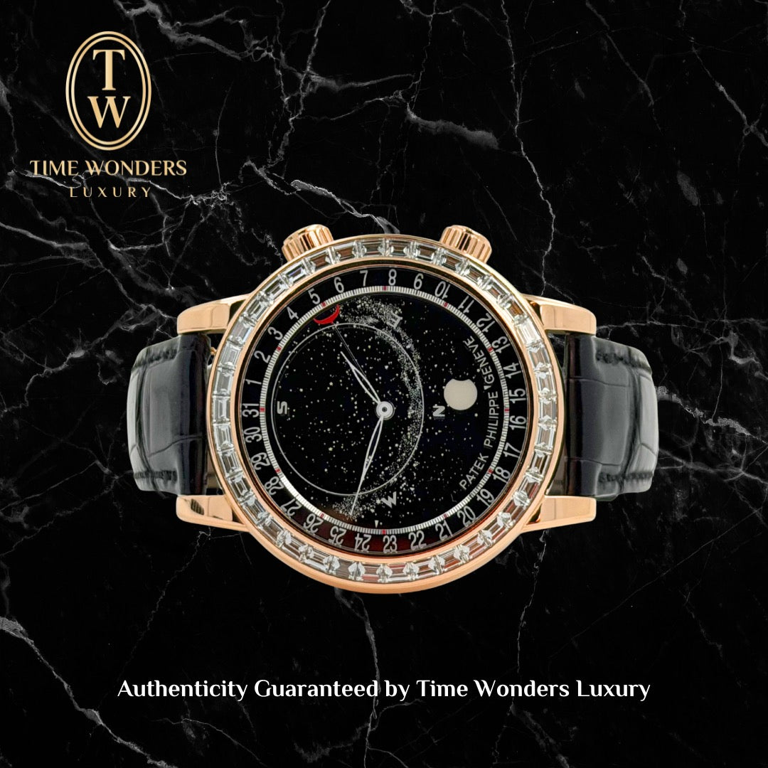 Like New Q2 2018 Patek Philippe Celestial 6104R Rose Gold Baguette Diamond Bezel 6104